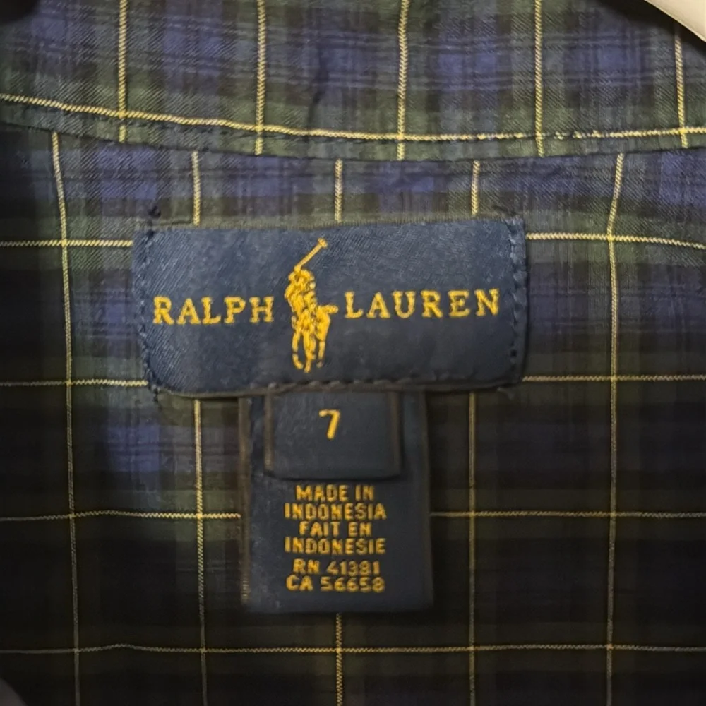 Ralph Lauren Blue and Green Plaid Boy’s Shirt Size 7